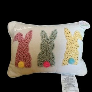 Sparkly Beaded Embroidered Easter Bunny Reversible Check 14" Throw Pillow Decor